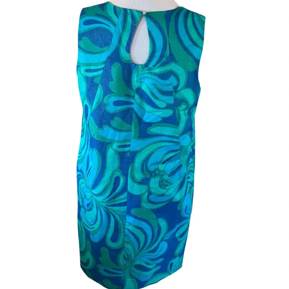 Lilly Pulitzer Payton Brewster Blue Big Bang Metallic Rhinestone Shift Dress 14 - Picture 4 of 12